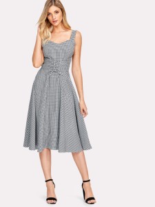 Lace Up Corset Gingham Dress